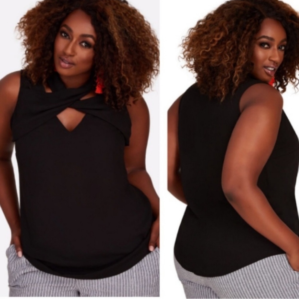 ASHLEY STEWART Sleeveless Crossover Keyhole Top